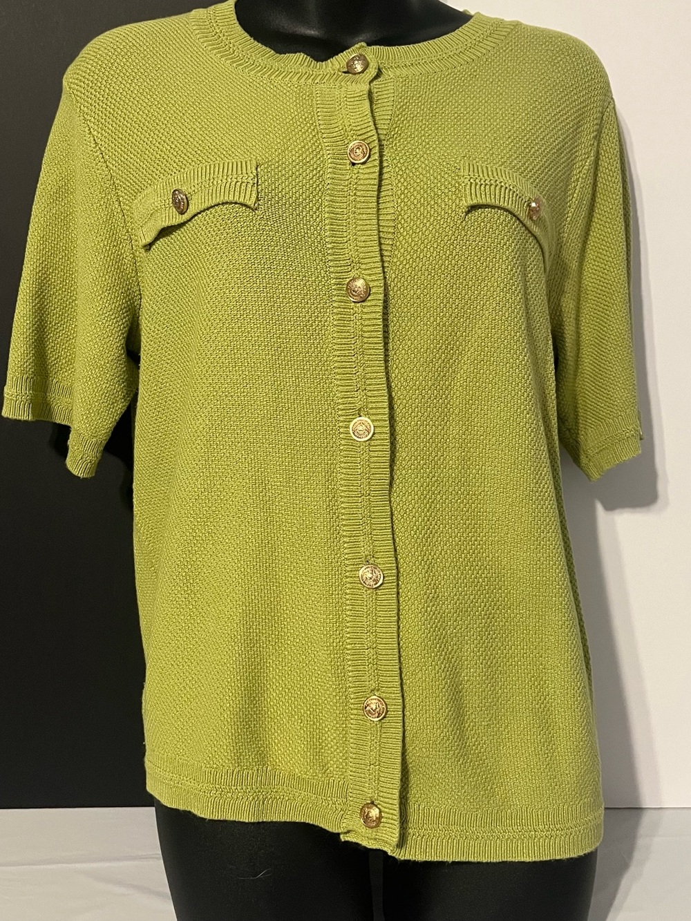 Pretty Garden Green Short-Sleeve Knit Button-Up Cardigan